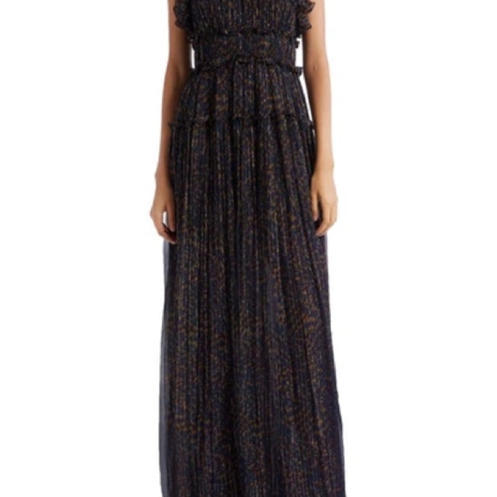 Ulla Johnson Navy and Gold Maxi Dress